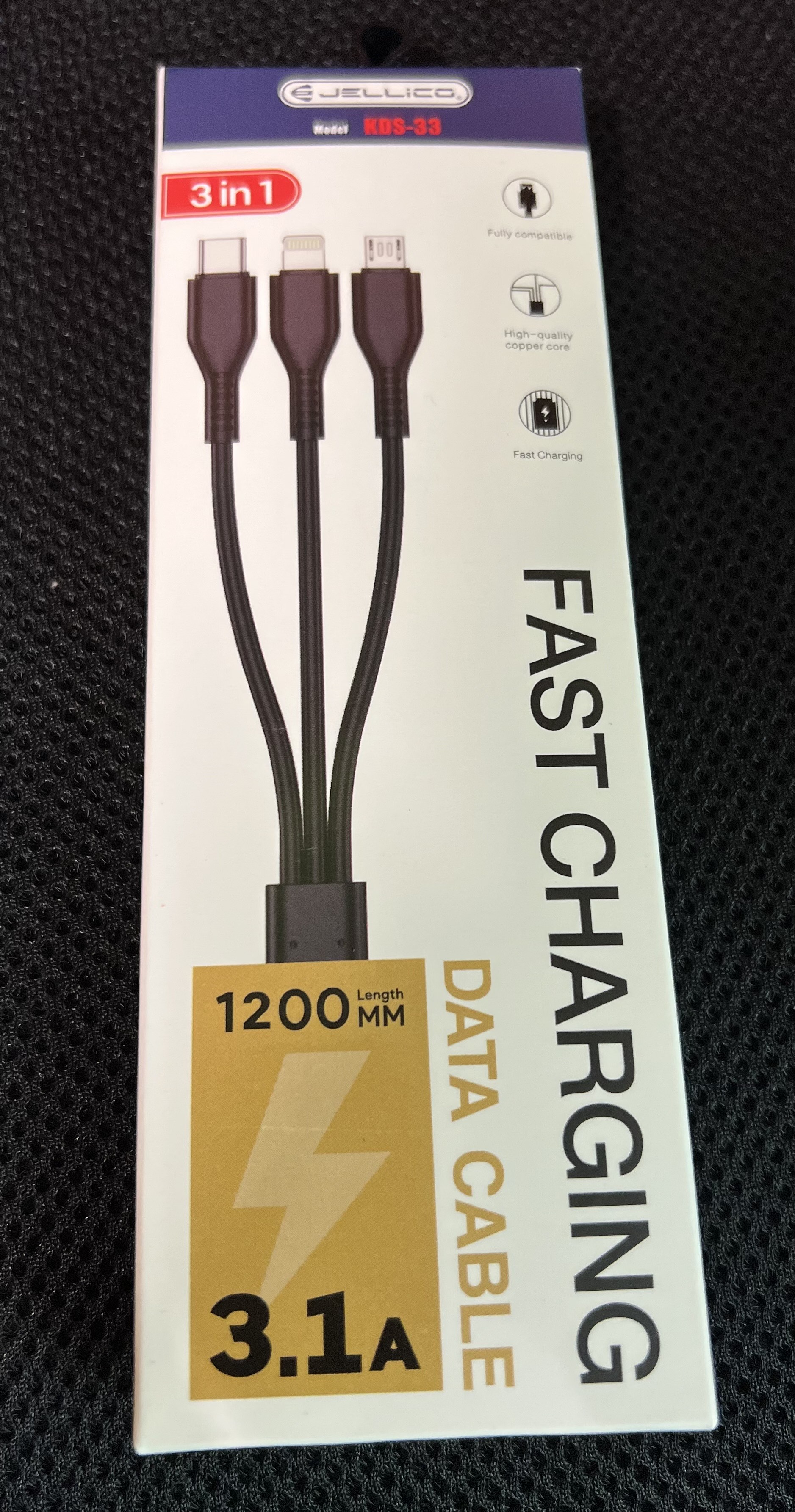 3v1 USB kabel JELLICO - KDS-33 3.1A lightning, USB-C, micro USB 1 metr - zvìtšit obrázek